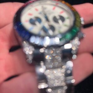 Silver and Rainbow King Bussdown Watch